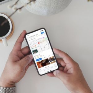 Snackpack Local SEO results on phone for a music shop