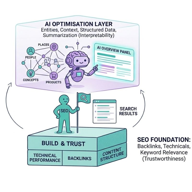 How to appear in AI search. Explanation diagram.