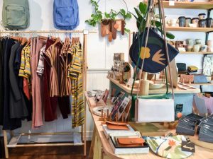 Inside an independent clothing and gift shop