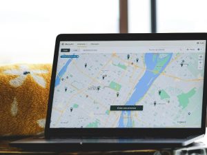 Laptop screen showing a city map